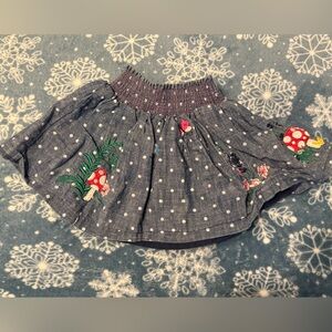 Gray Polka Dot Kids Skirt with Embroidered Mushrooms